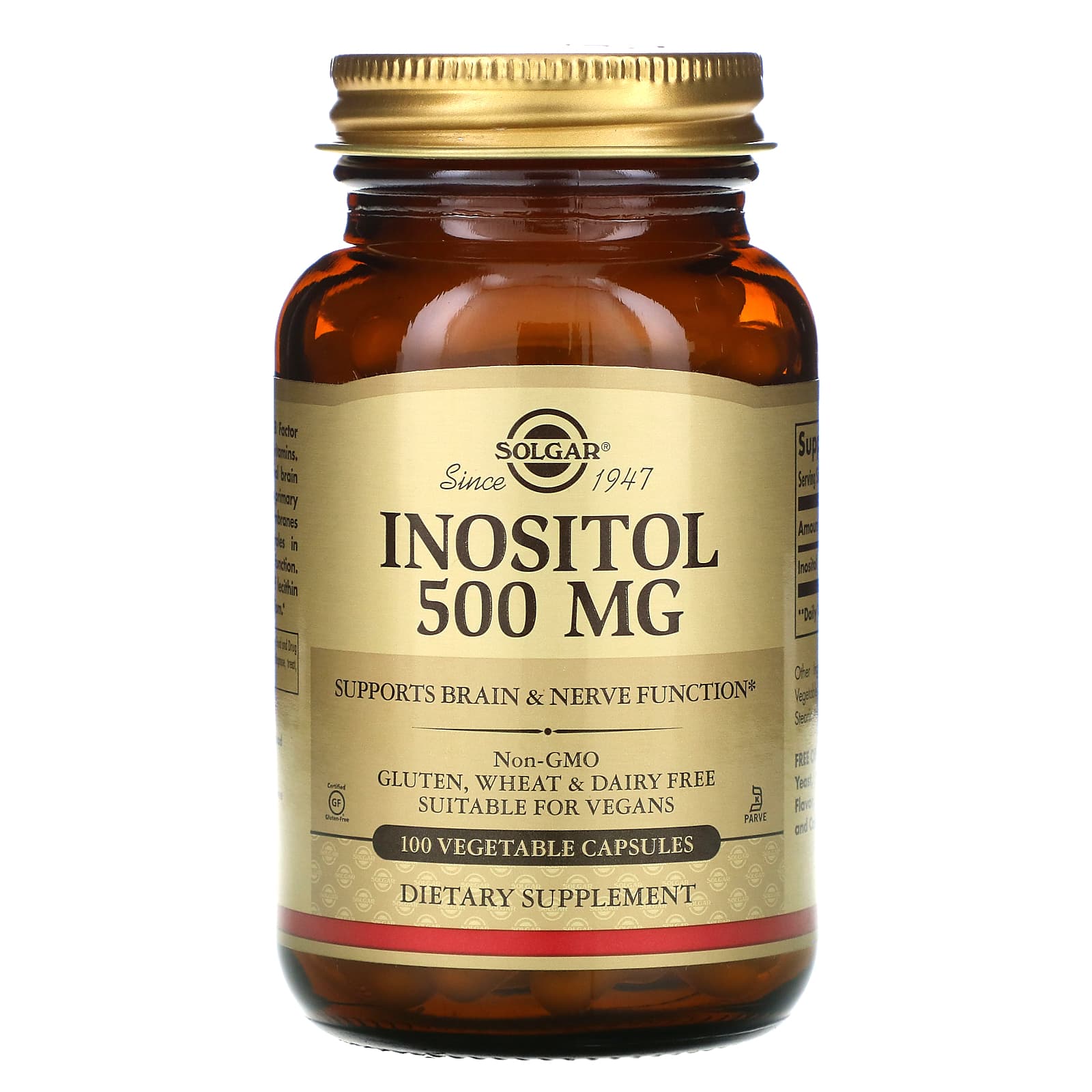 Solgar, Inositol 500 mg, 100 Vegetable Capsules UPC 033984014503 | HiLife Vitamins